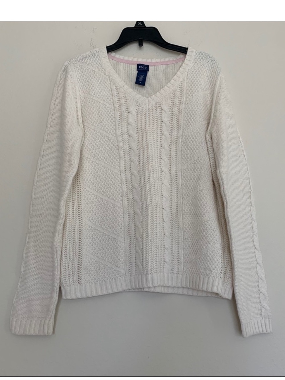Izod Long Sleeve Knit White Crew Neck Sweater
